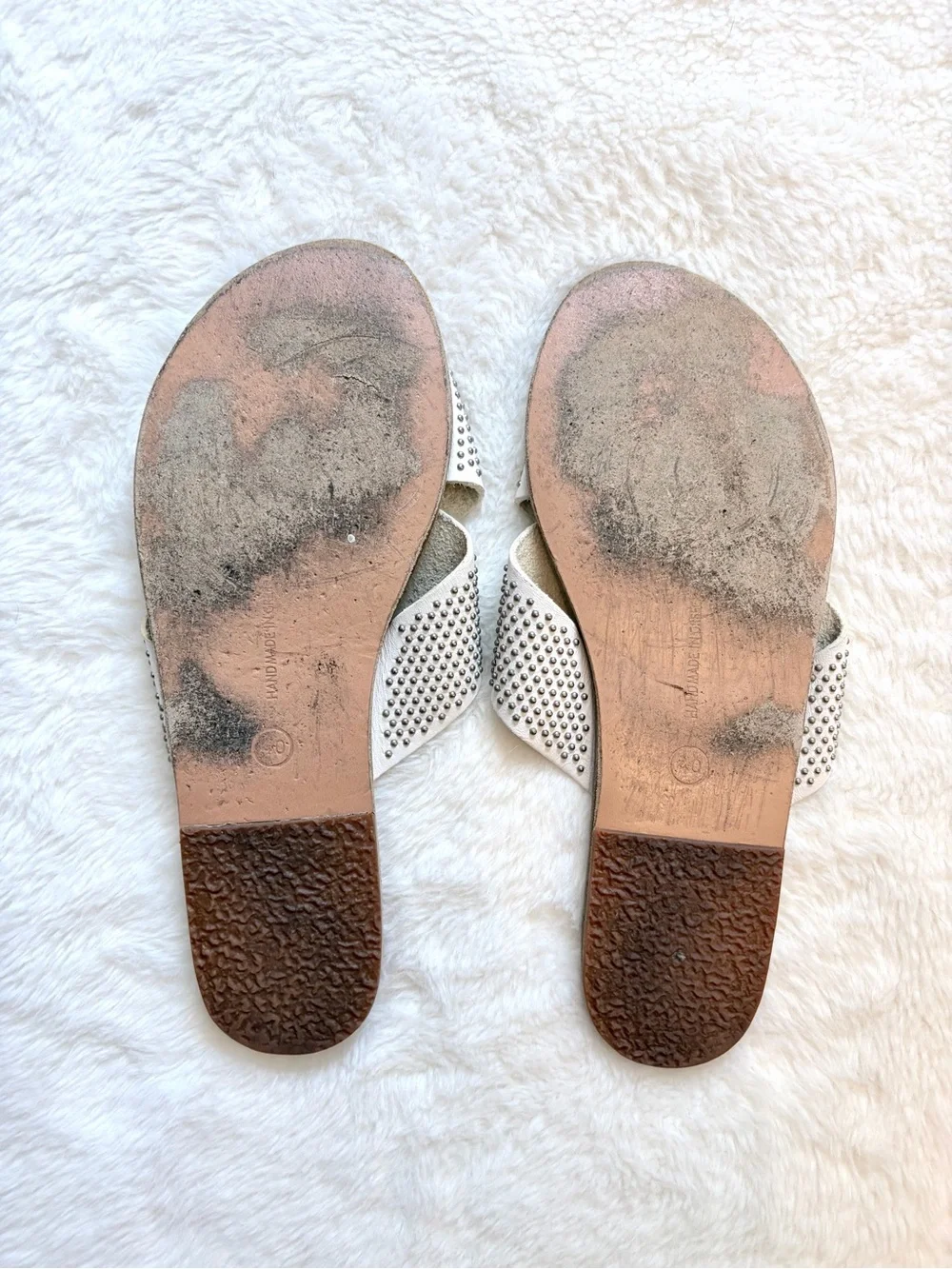 Ancient Greek Sandals White Studded Crossband Slide Sandals